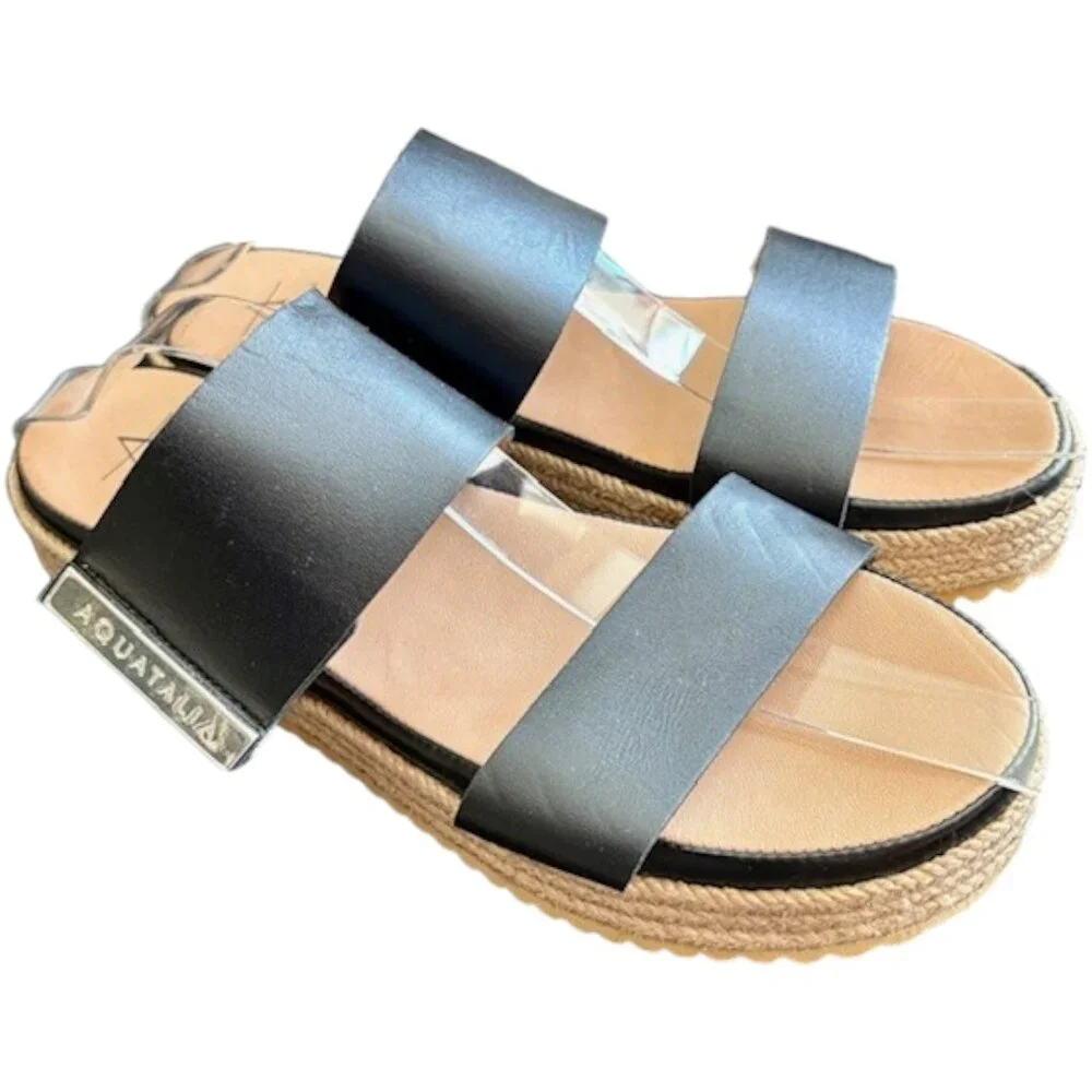 Aquatalia Mae Espadrille Platform Sandals - Black and Natural - 8M